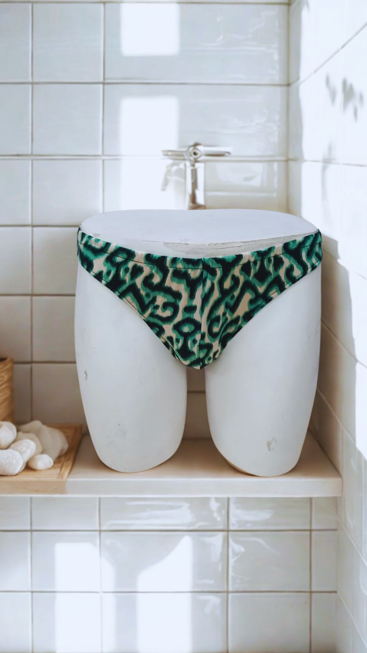 Green and white animal print brief