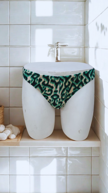 Green and white animal print brief