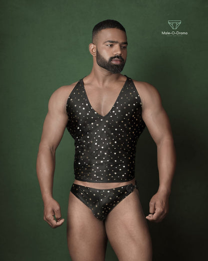 Black Lycra Coords set with foil print golden starts