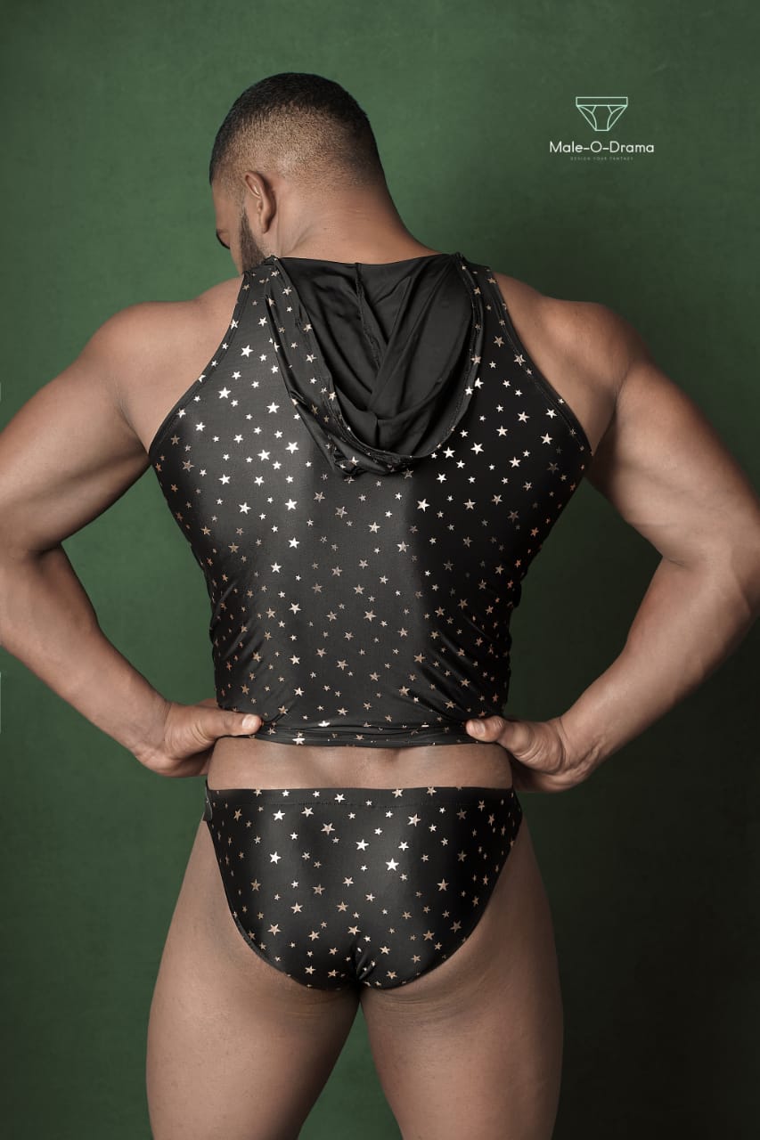 Black Lycra Coords set with foil print golden starts