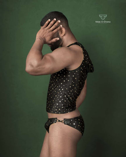 Black Lycra Coords set with foil print golden starts