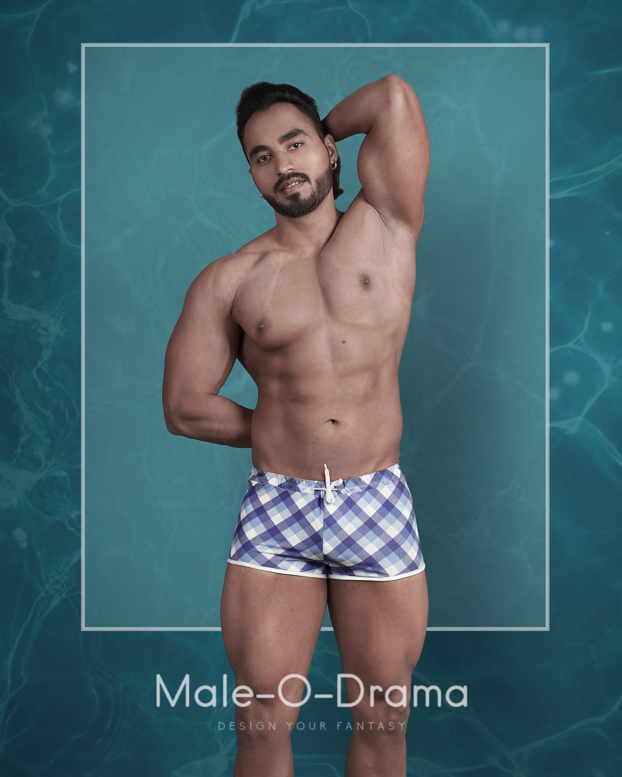 Swimming trunk in blue and white checkered Print