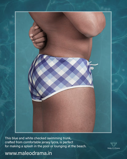 Swimming trunk in blue and white checkered Print
