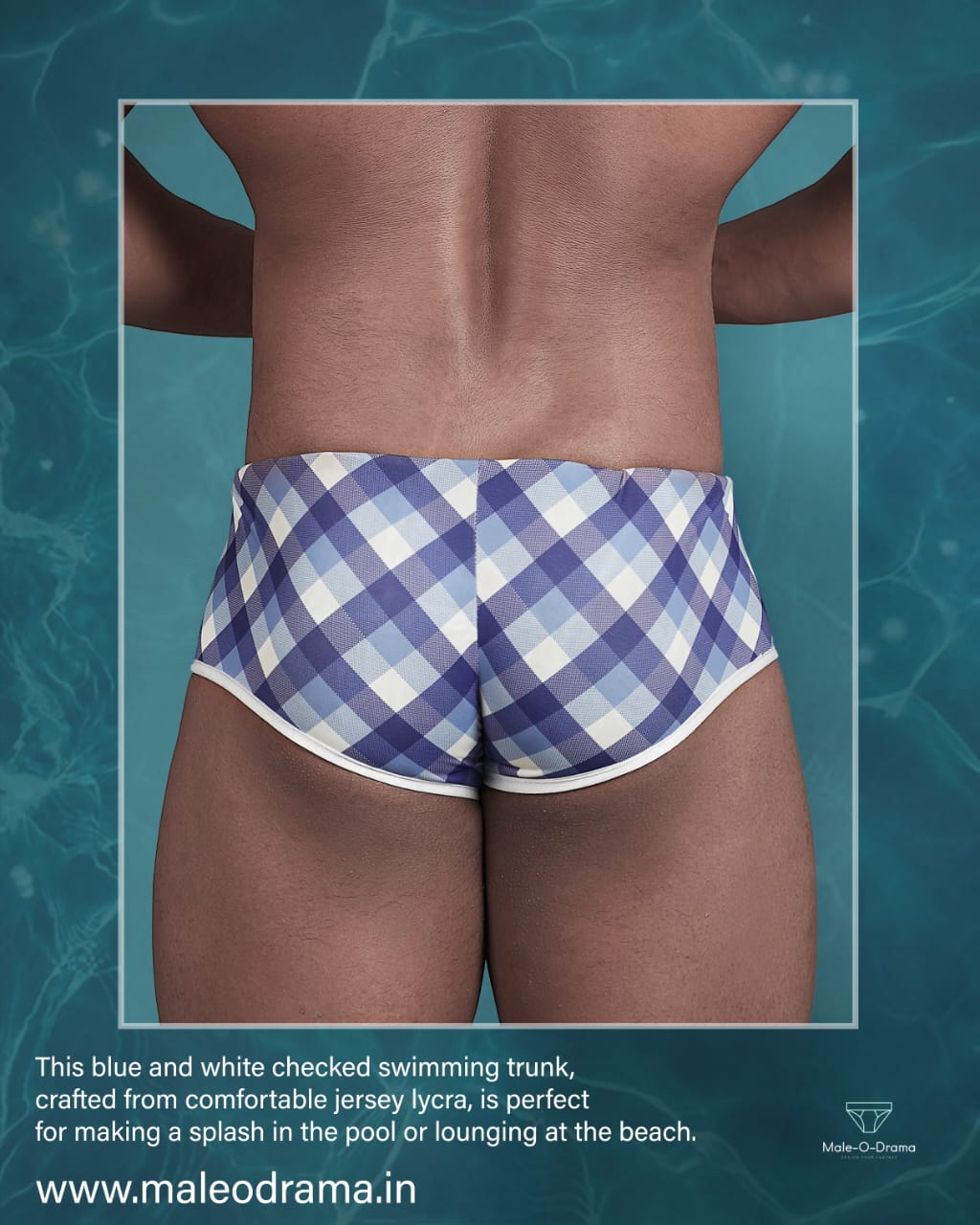 Swimming trunk in blue and white checkered Print