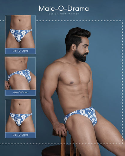 Blue and white digital floral print brief