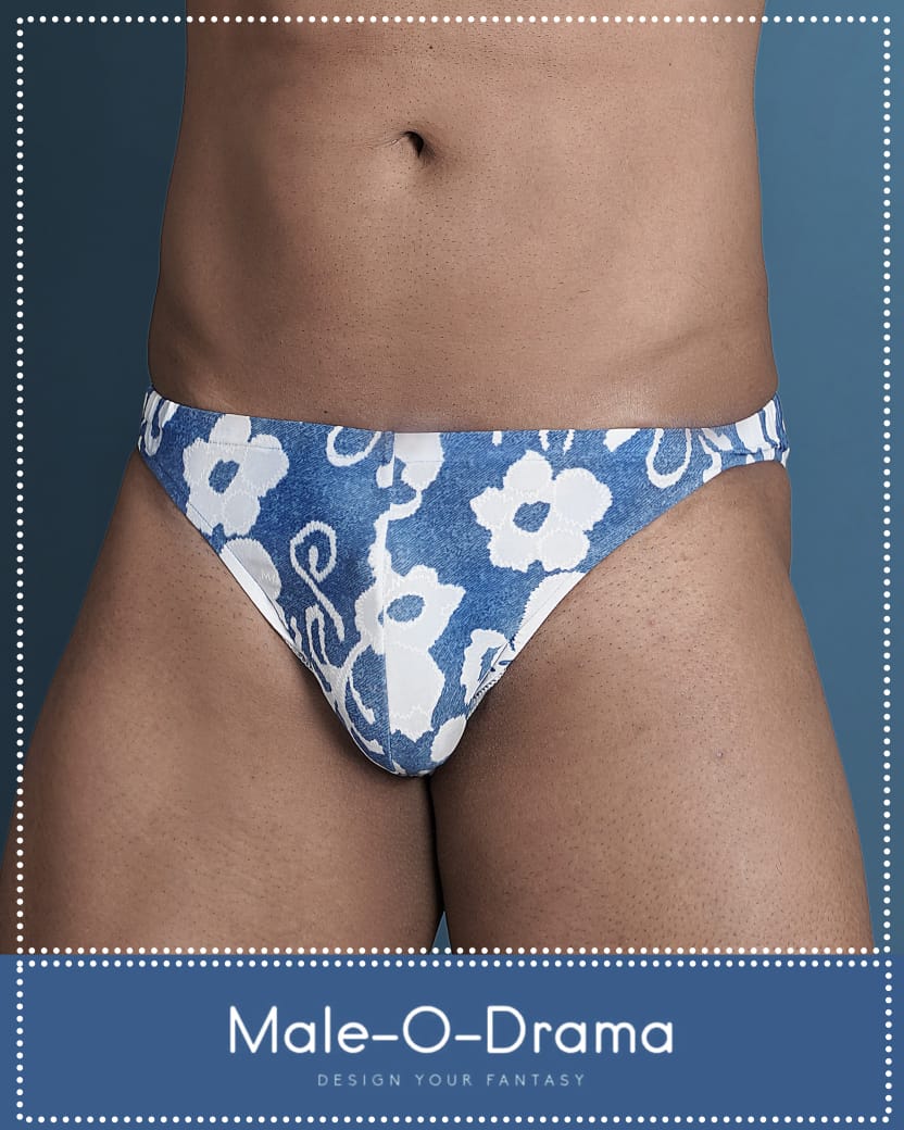 Blue and white digital floral print brief