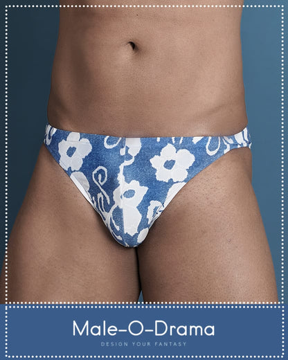 Blue and white digital floral print brief