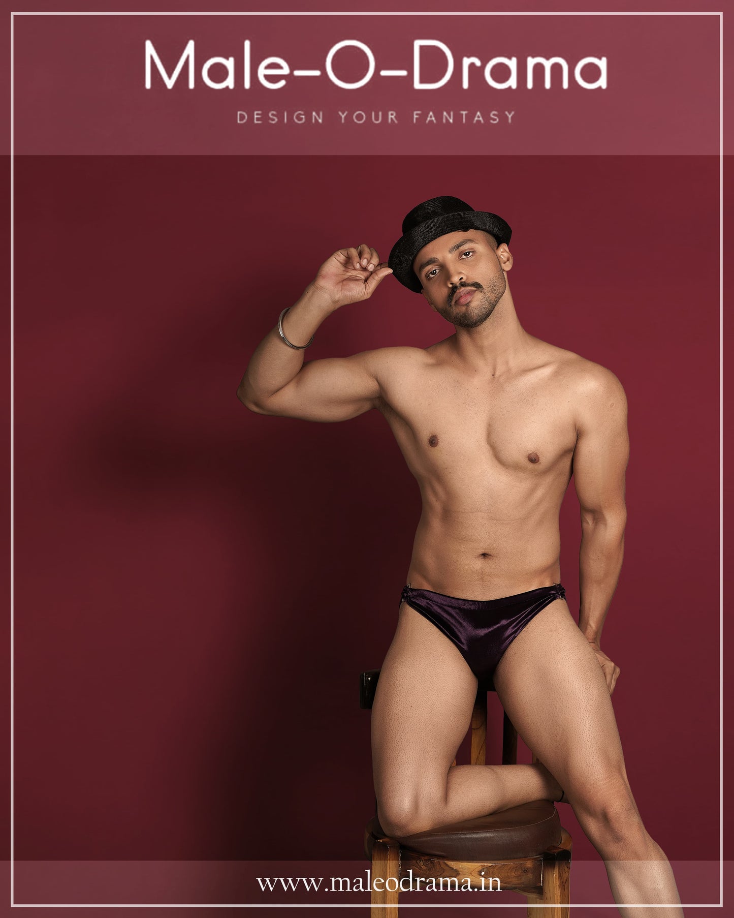 Deep Purple Velvet Lycra Brief with Metal cliff on sides