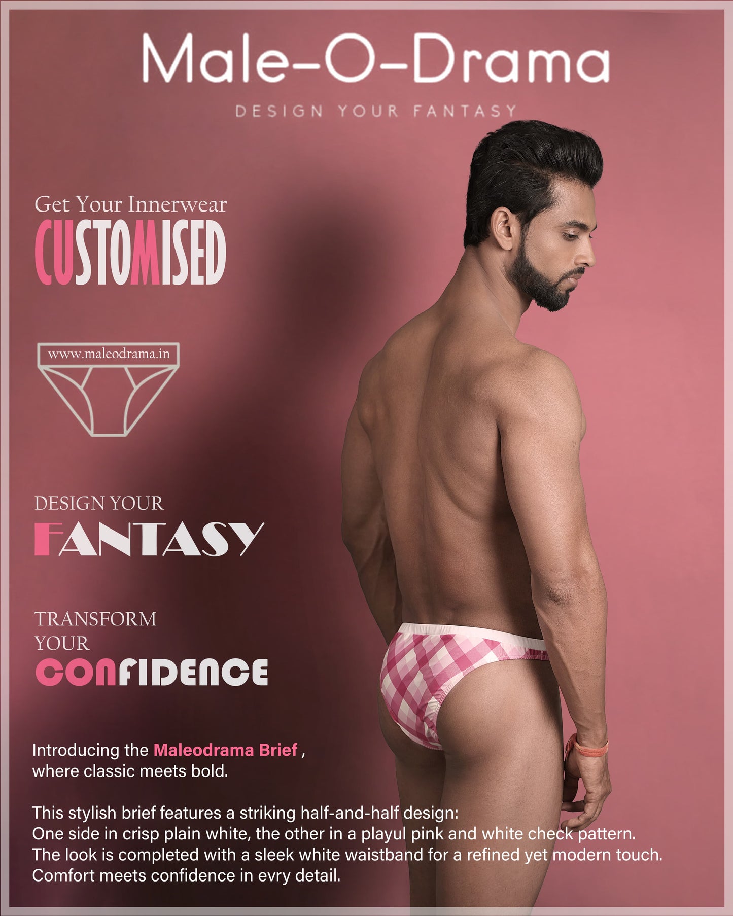 Half and Half Brief in pink and white checks