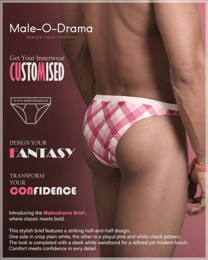 Half and Half Brief in pink and white checks