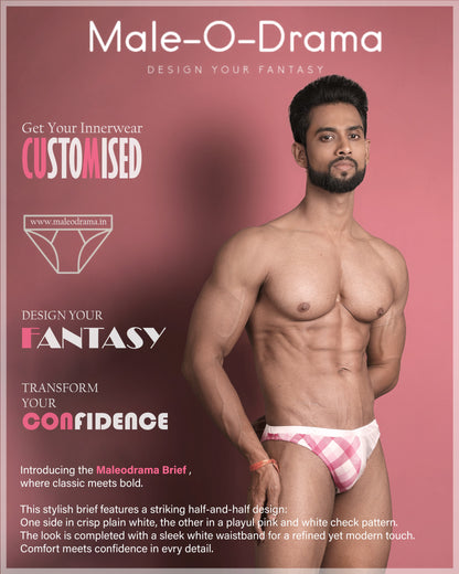 Half and Half Brief in pink and white checks