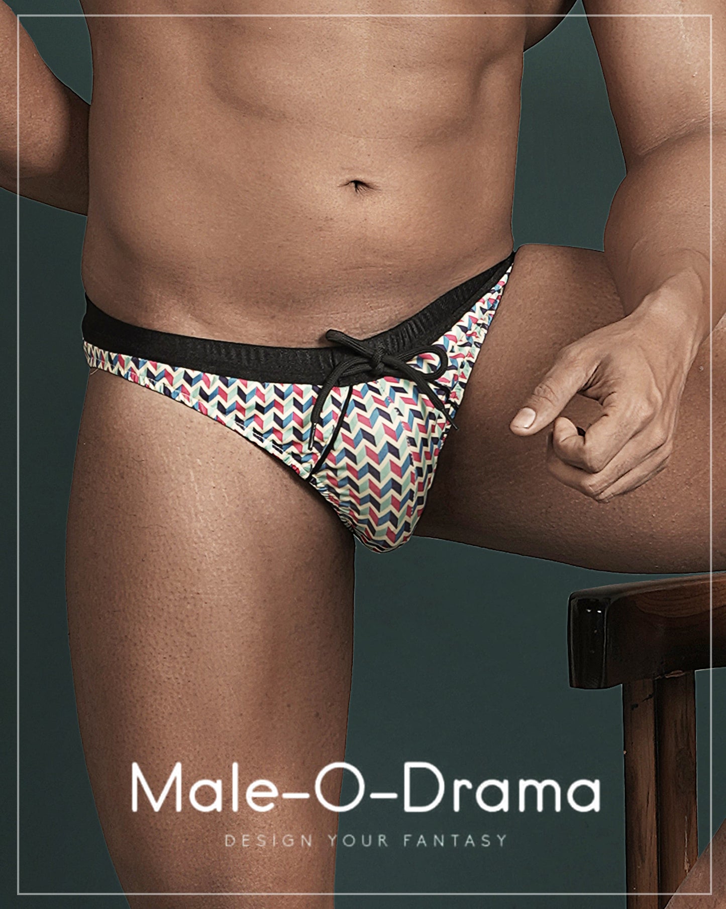 Houndstooth check brief with black strapand tie up string