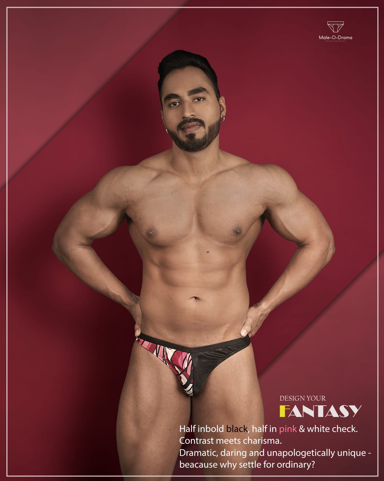 Black printed half and half brief