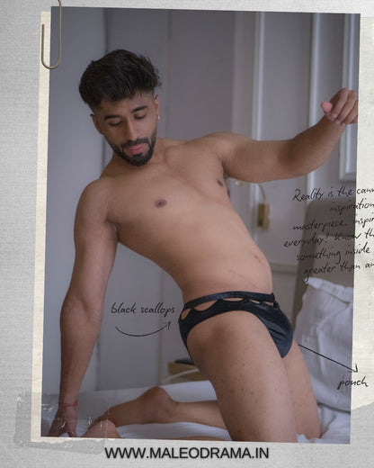 Scalloped Black Velvet Lycra Briefs